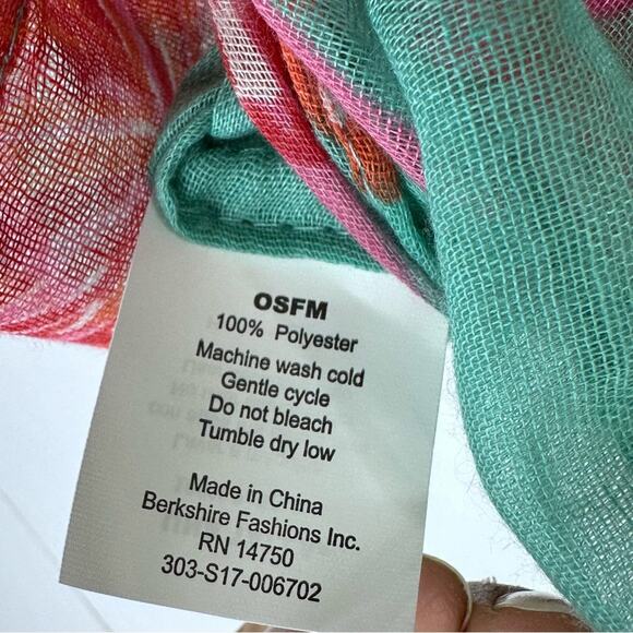 Flamingo Print Cowl Scarf Polyester Ocean Green Pink Peach Color 26”x36.5” - Picture 5 of 6